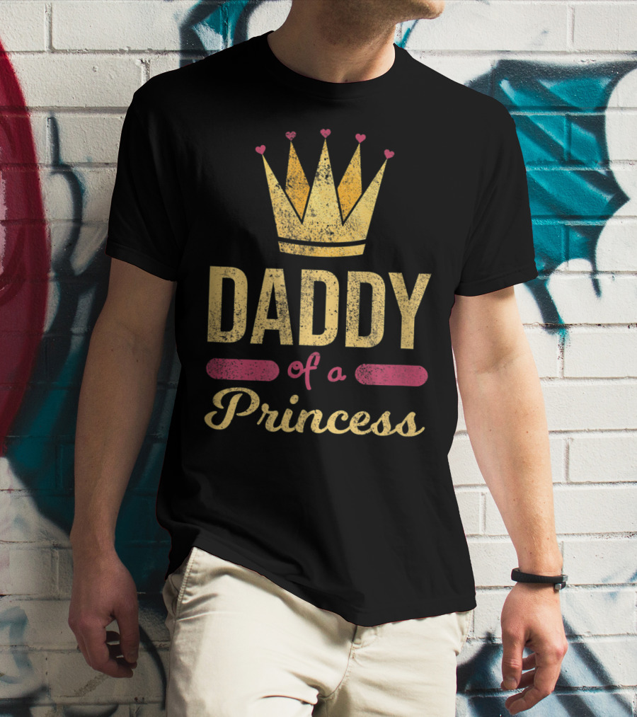 Daddy Of A Princess Funny Dad Cute Crown Hearts T-Shirt