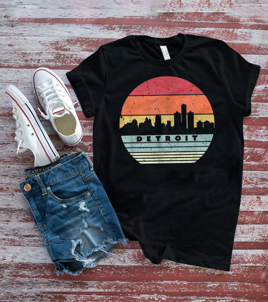 Detroit Skyline Retro Souvenir USA T-Shirt