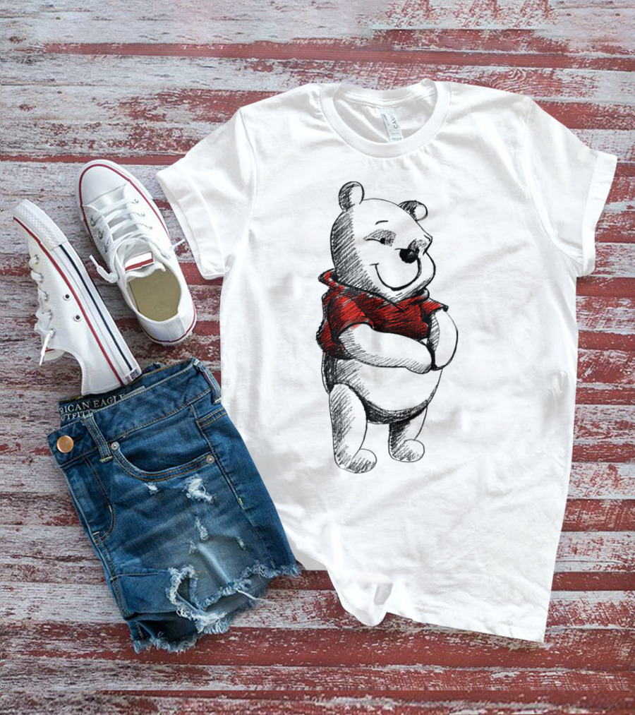 Disney Sketch Of Winnie The Pooh In Red T-Shirt