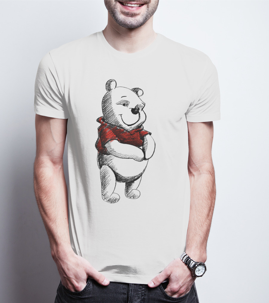 Disney Sketch Of Winnie The Pooh In Red T-Shirt