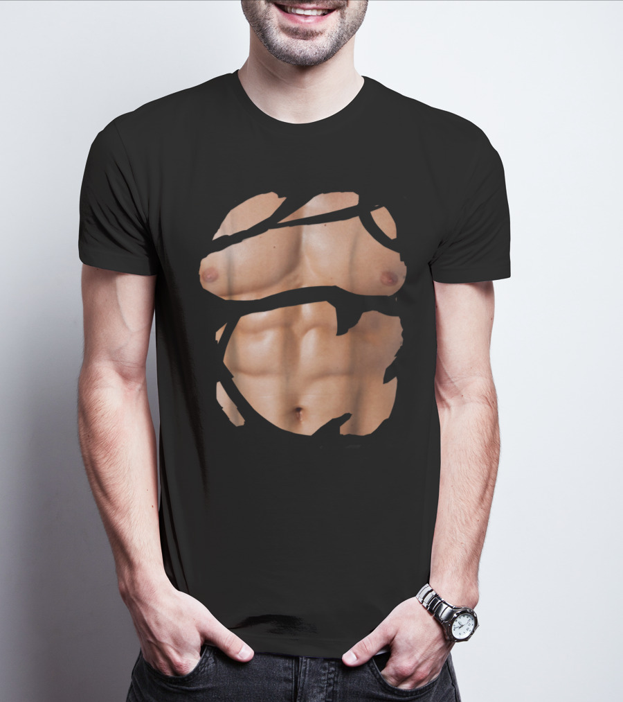 Fake Muscle Under Clothes Chest Six-Pack Abs Bodybuilder Illusion T-Shirt