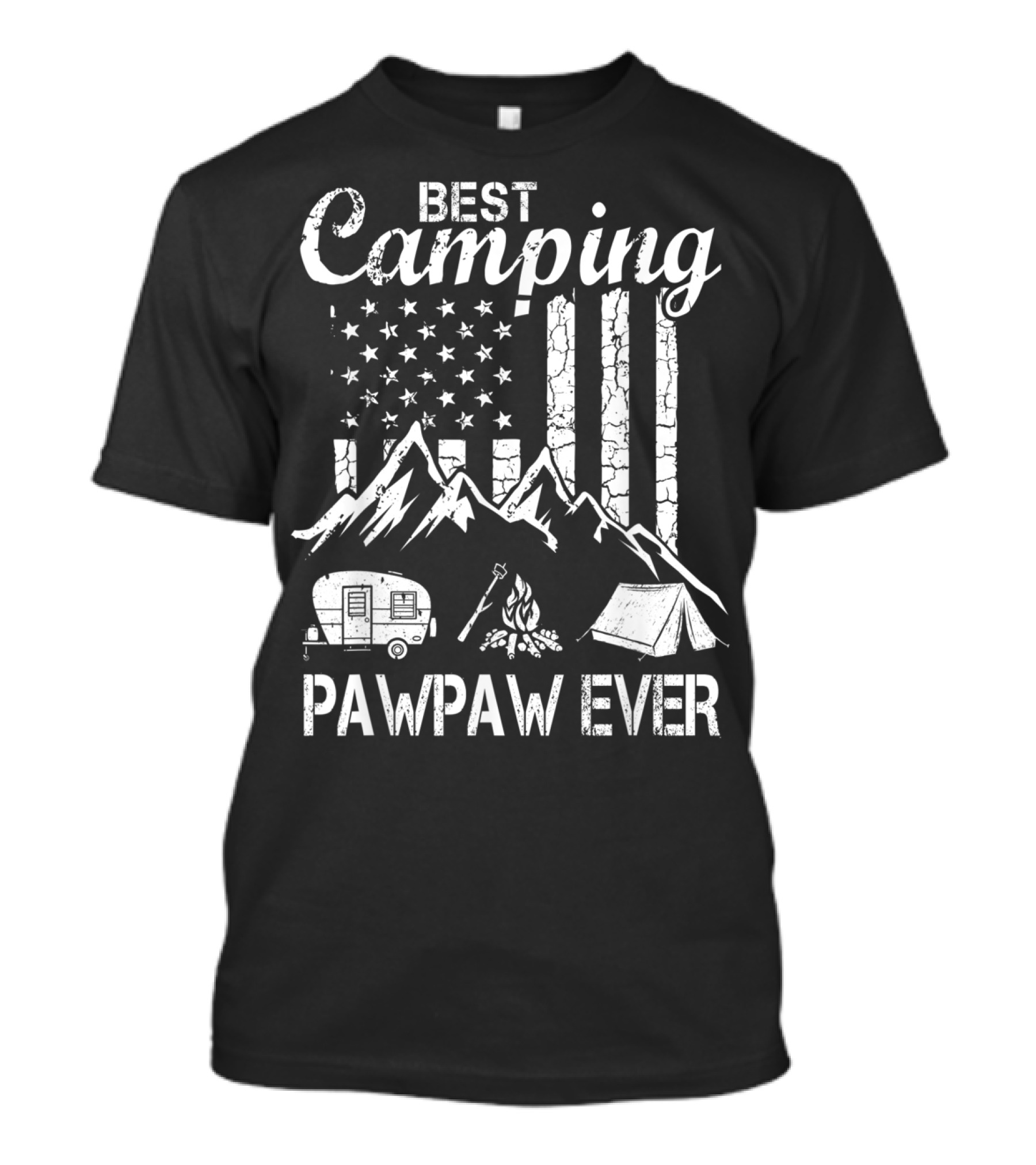 Best Camping Pawpaw Ever Mountains Flag Tent Camper Fire Father's Day T-Shirt