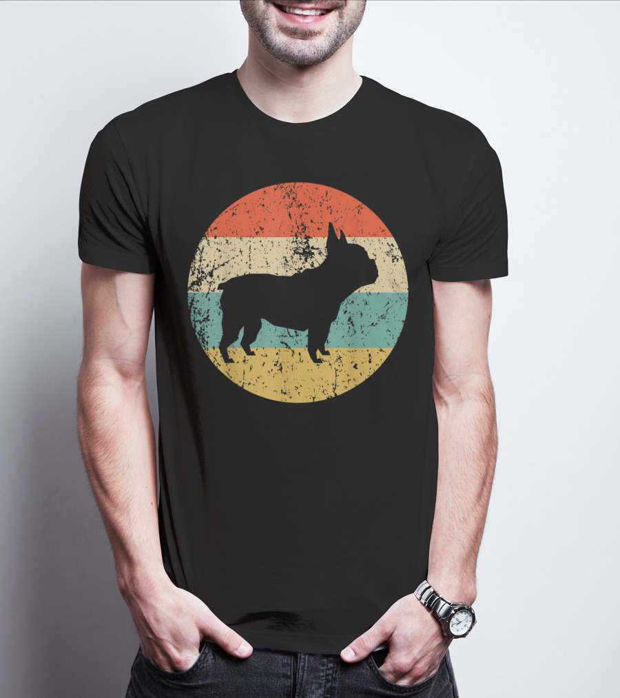 Retro French Bulldog Silhouette Vintage Circle T-Shirt