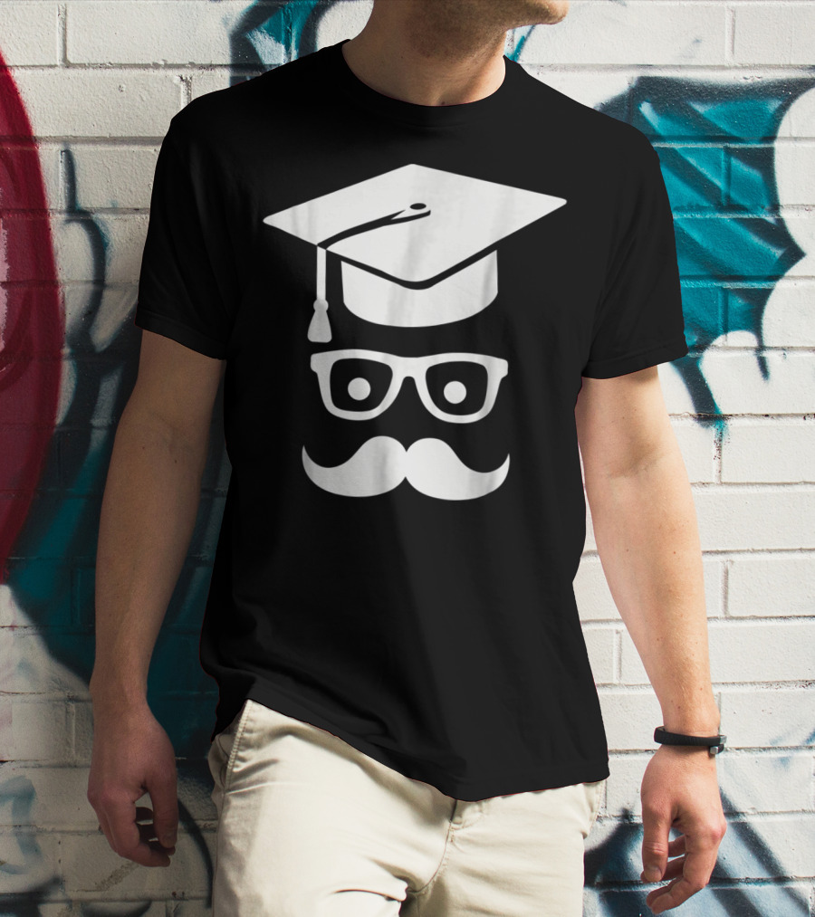 Graduation Smiley Mustache With Glasses And Cap T-Shirt