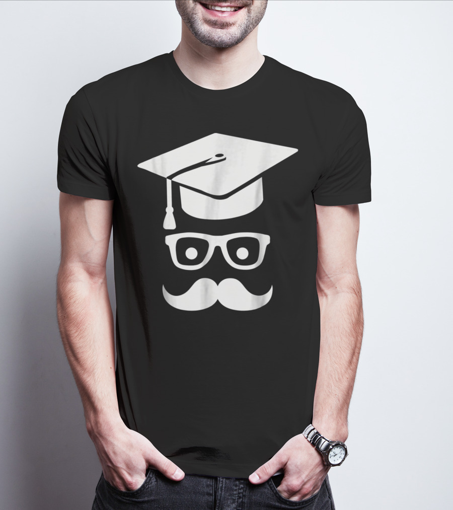 Graduation Smiley Mustache With Glasses And Cap T-Shirt