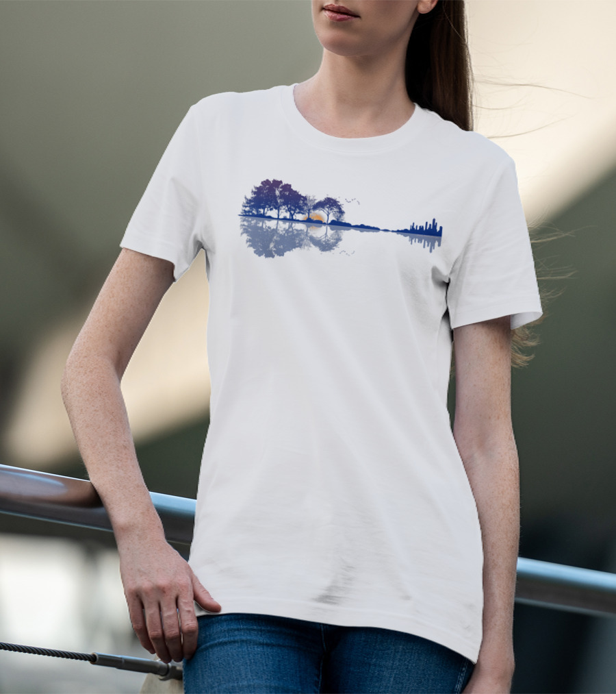 Guitar Reflections Lake Scene For Music Lovers T-Shirt