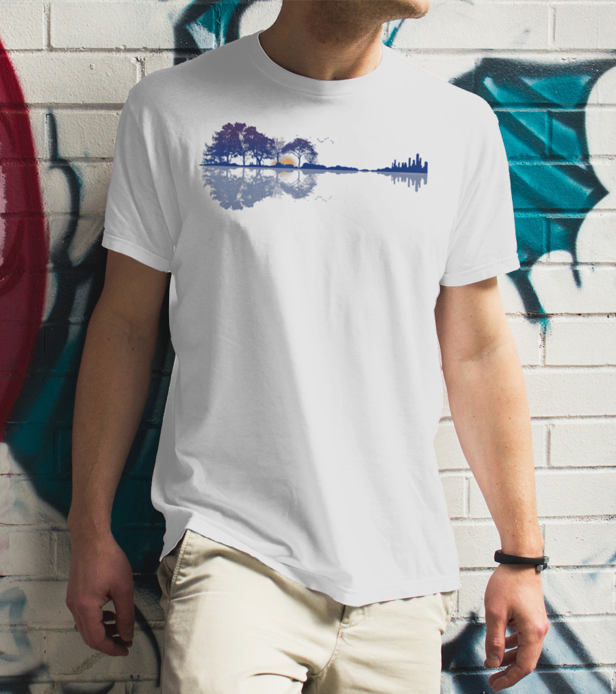 Guitar Reflections Lake Scene For Music Lovers T-Shirt