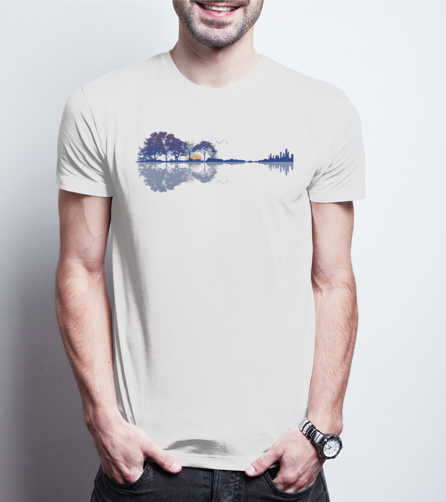 Guitar Reflections Lake Scene For Music Lovers T-Shirt