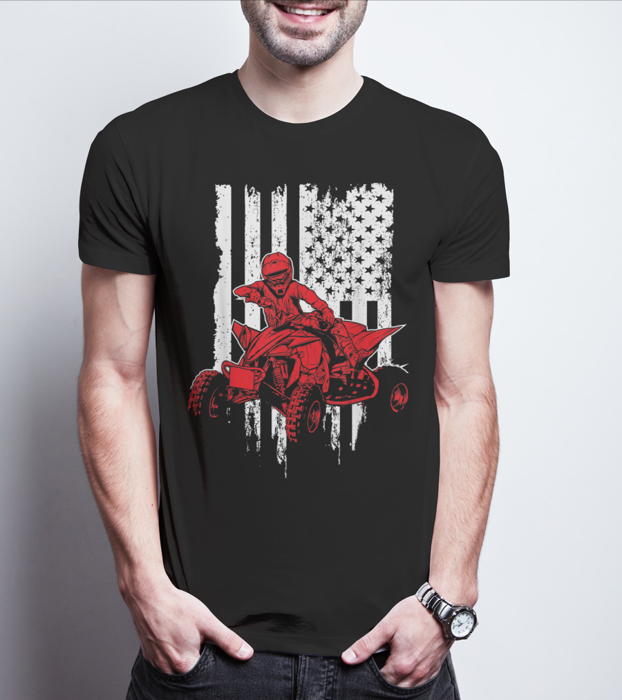American 4 Wheeler ATV With Grunge USA Flag Background T-Shirt