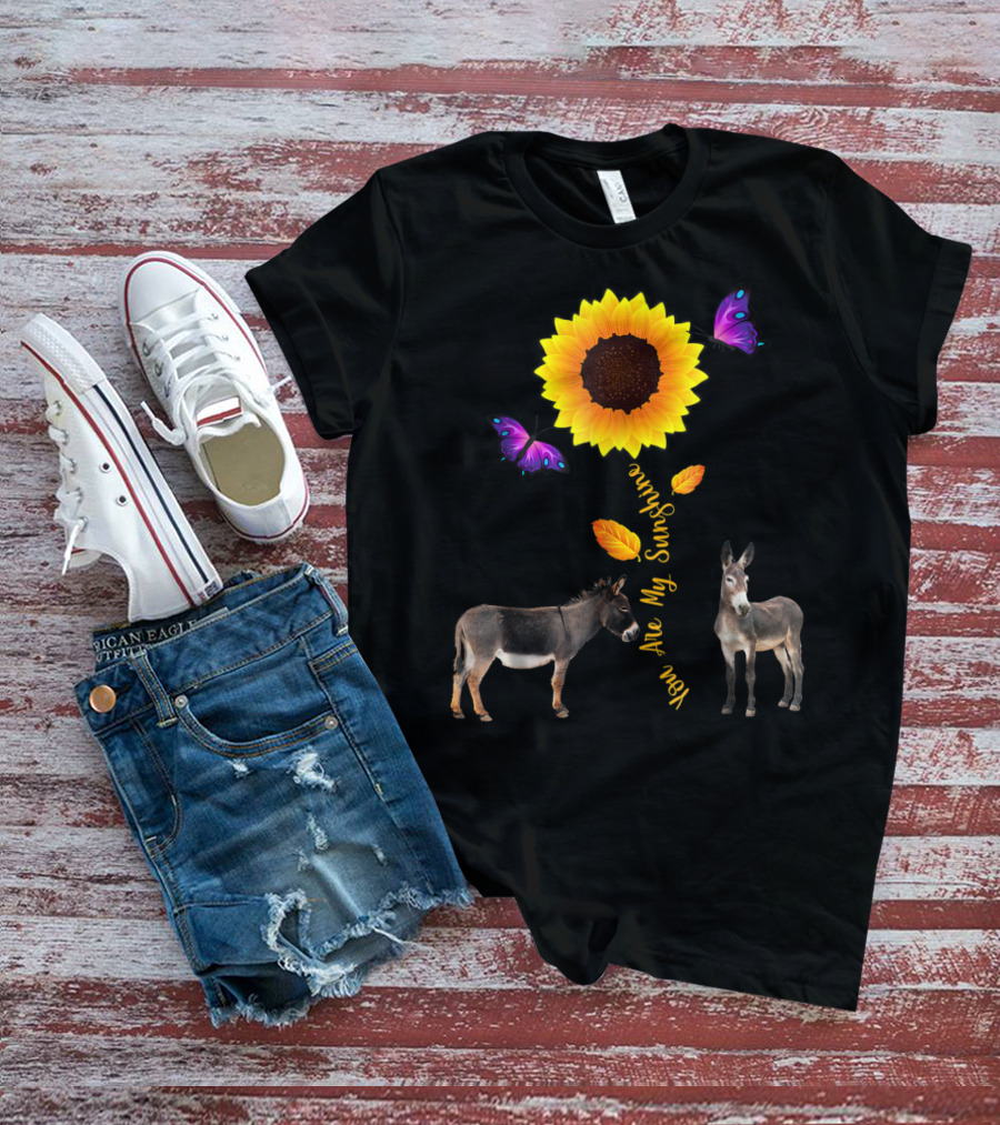 Donkey You Are My Sunshine Sunflower With Butterflies And Leaves T-Shirt
