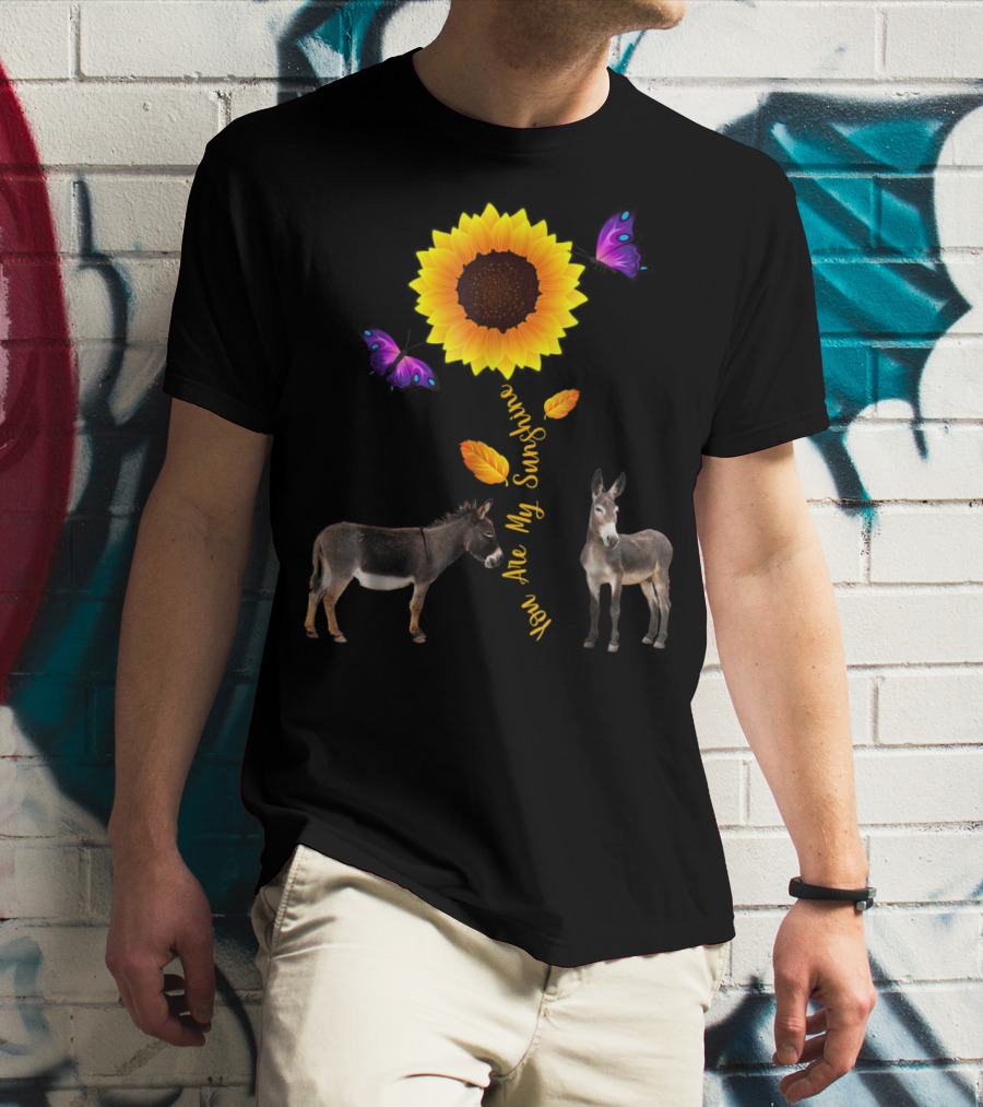 Donkey You Are My Sunshine Sunflower With Butterflies And Leaves T-Shirt