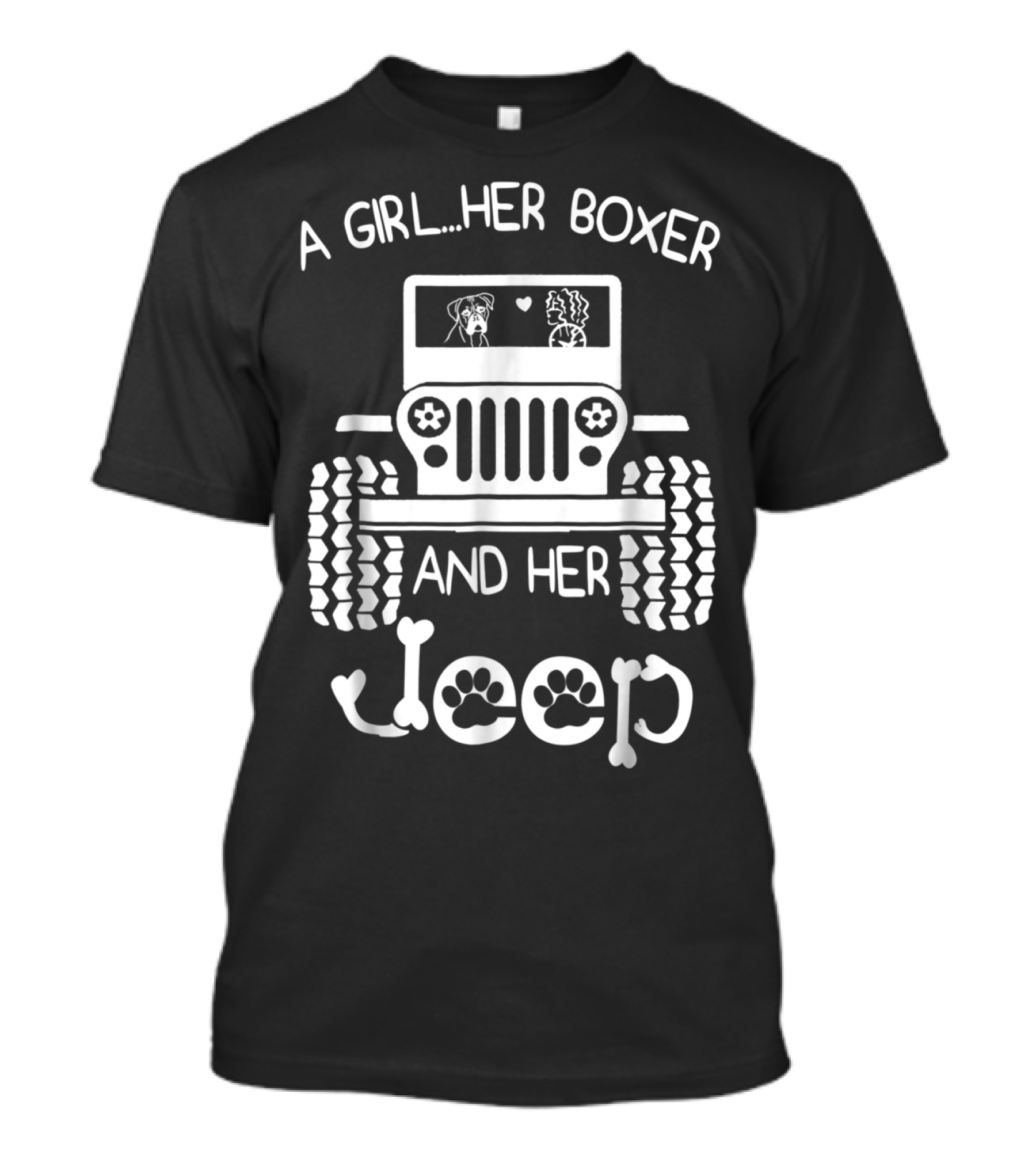 A Girl Her Boxer And Her Jeep Dog Lover Jeep Girl T-Shirt