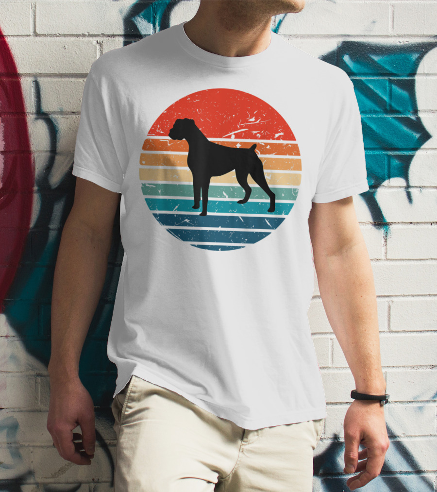 Boxer Dog Retro 70s 80s Striped T-Shirt