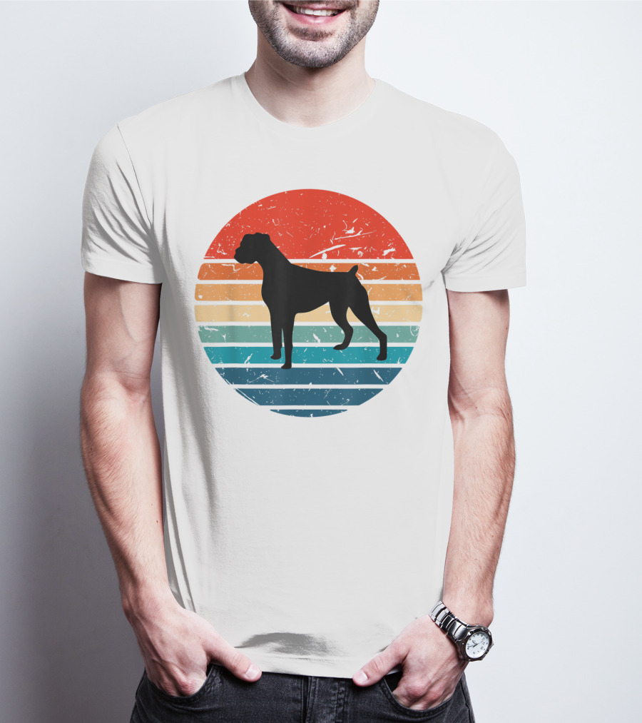 Boxer Dog Retro 70s 80s Striped T-Shirt