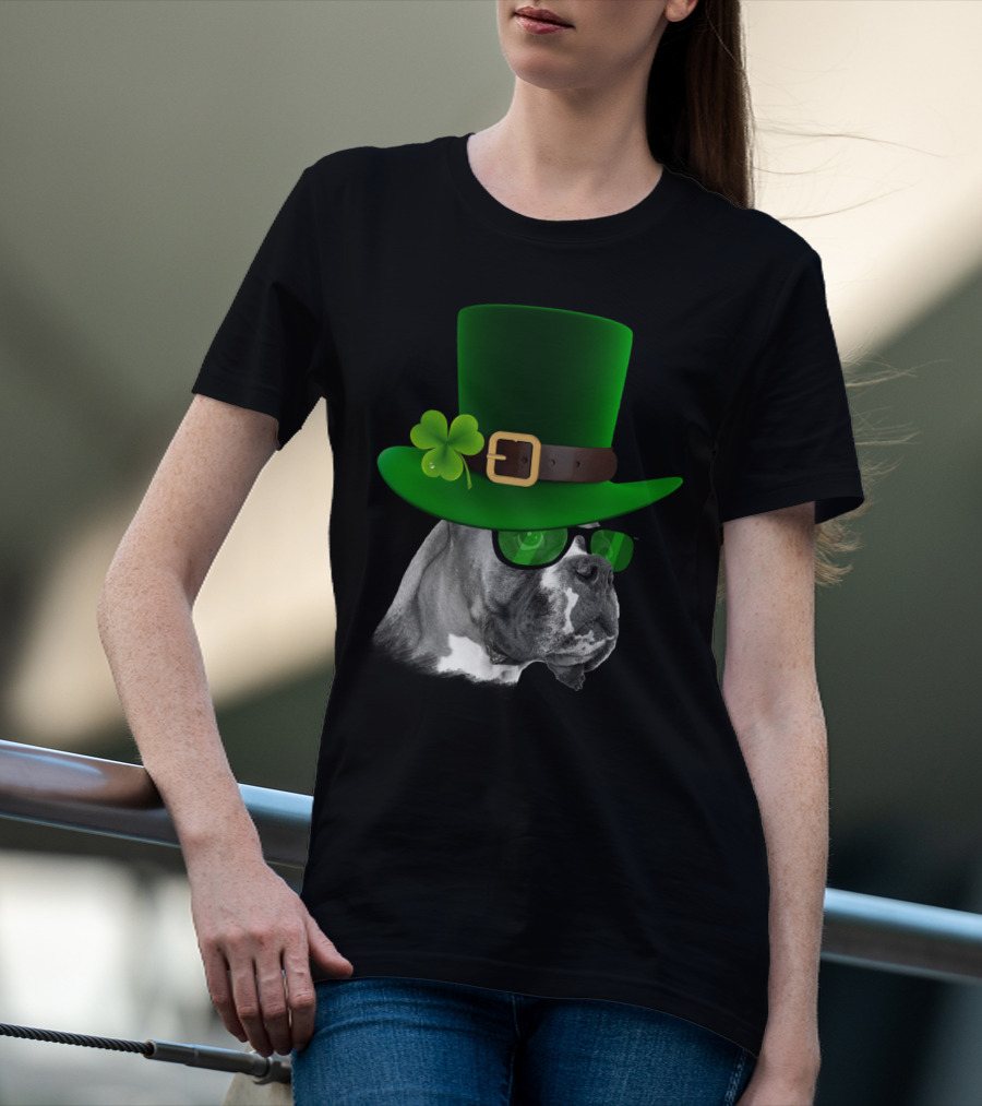 Boxer Dog St Patrick's Day Green Hat Shamrock T-Shirt