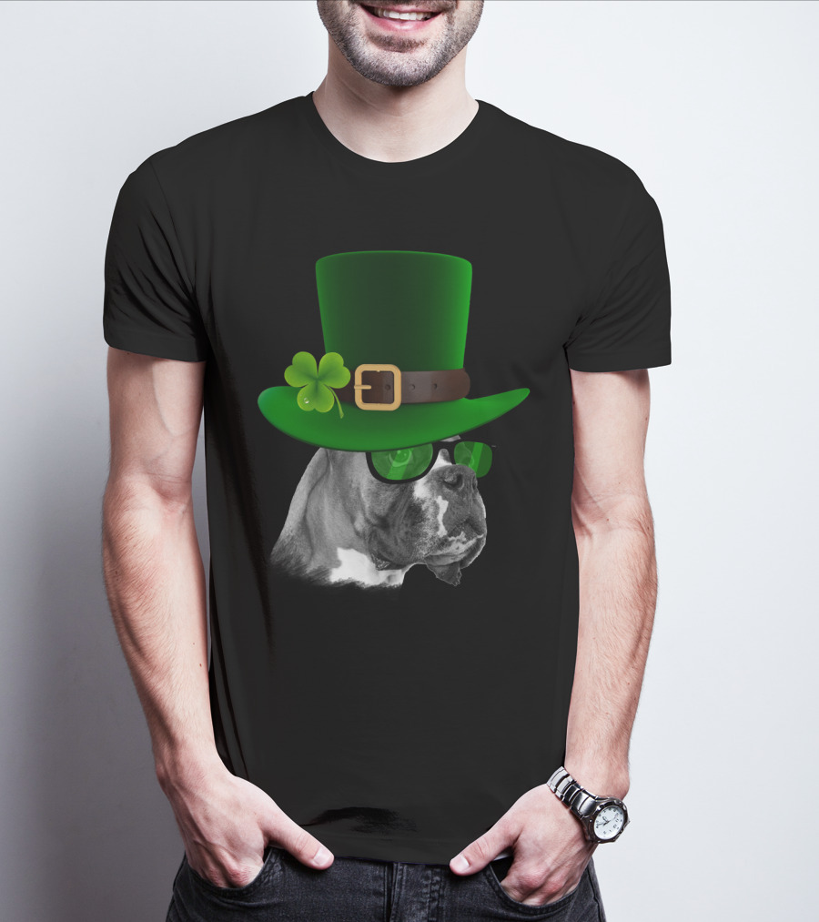 Boxer Dog St Patrick's Day Green Hat Shamrock T-Shirt