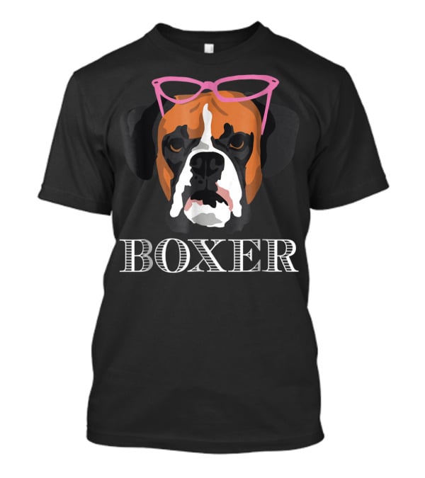 Boxer Dog Wearing Pink Glasses T-Shirt