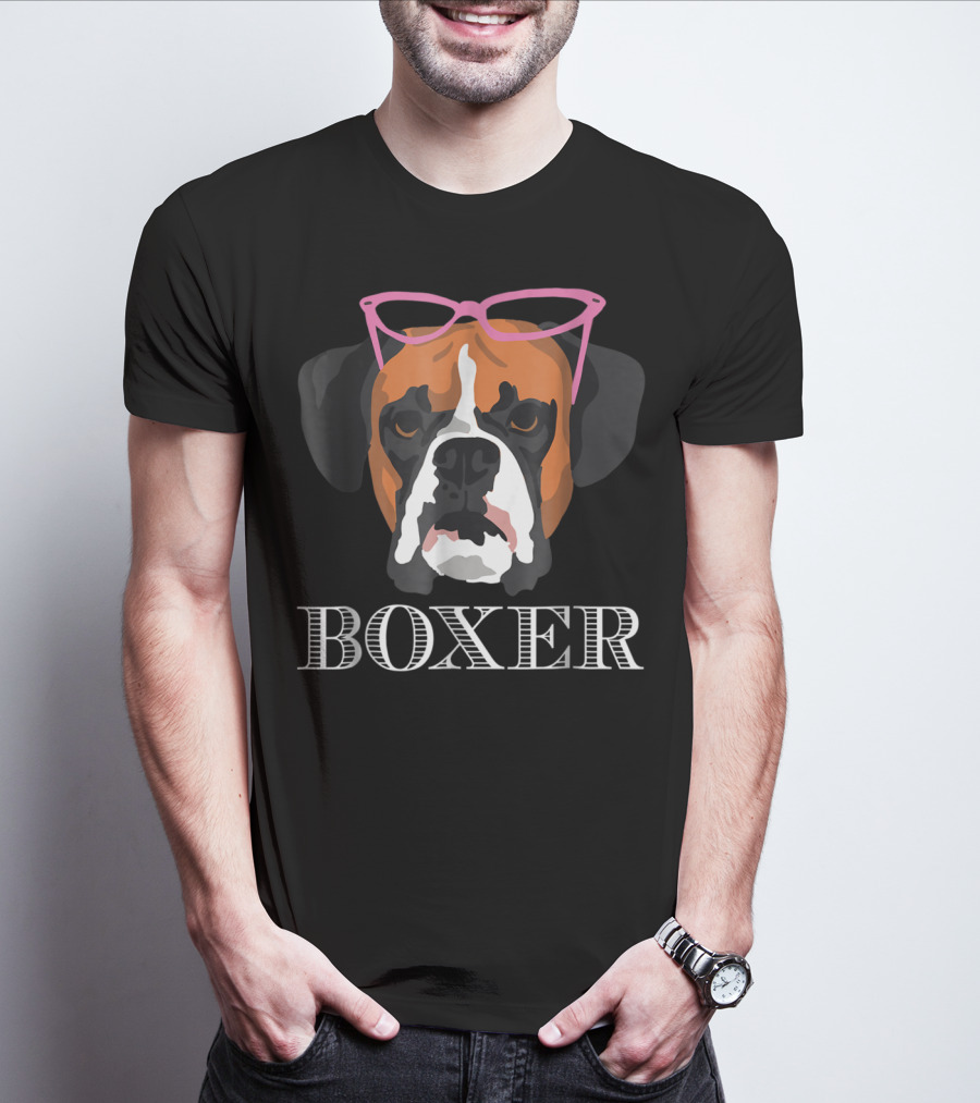 Boxer Dog Wearing Pink Glasses T-Shirt