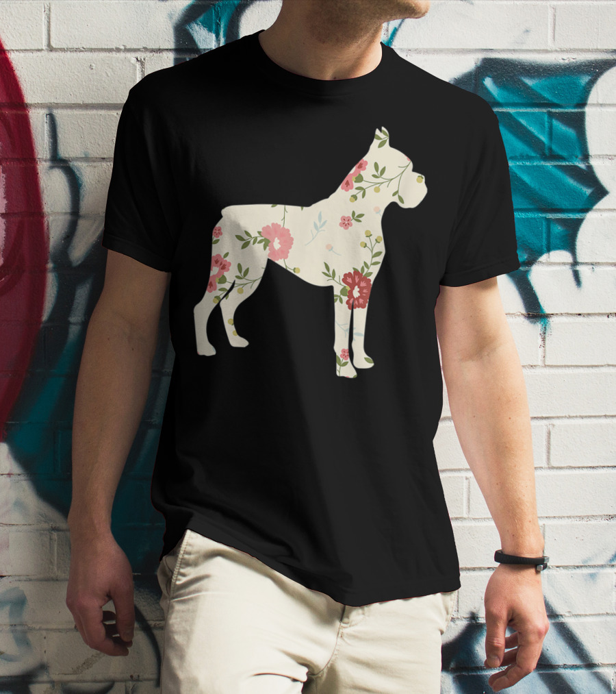 Cute Boxer Vintage Floral Dog Flower T-Shirt