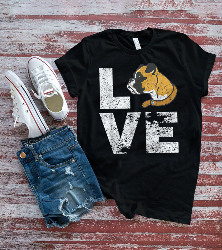 LOVE Boxer Dog Head Funny Dog Lovers T-Shirt