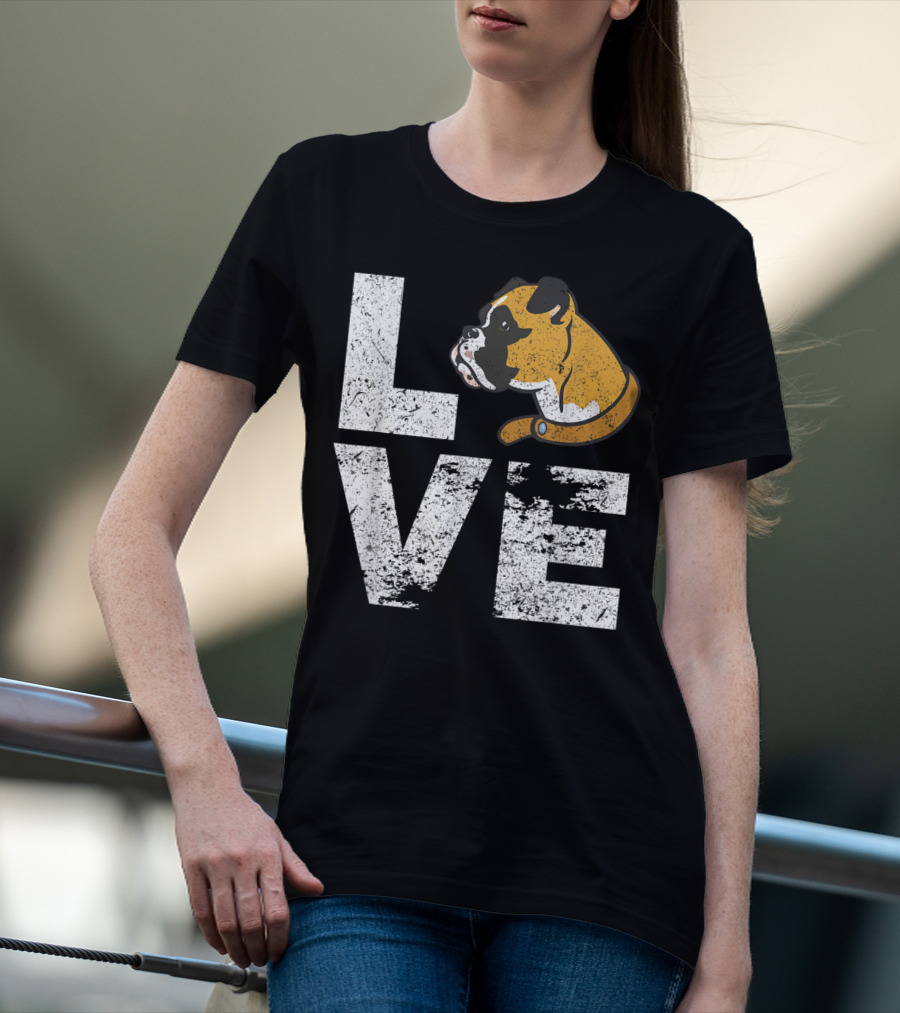 LOVE Boxer Dog Head Funny Dog Lovers T-Shirt