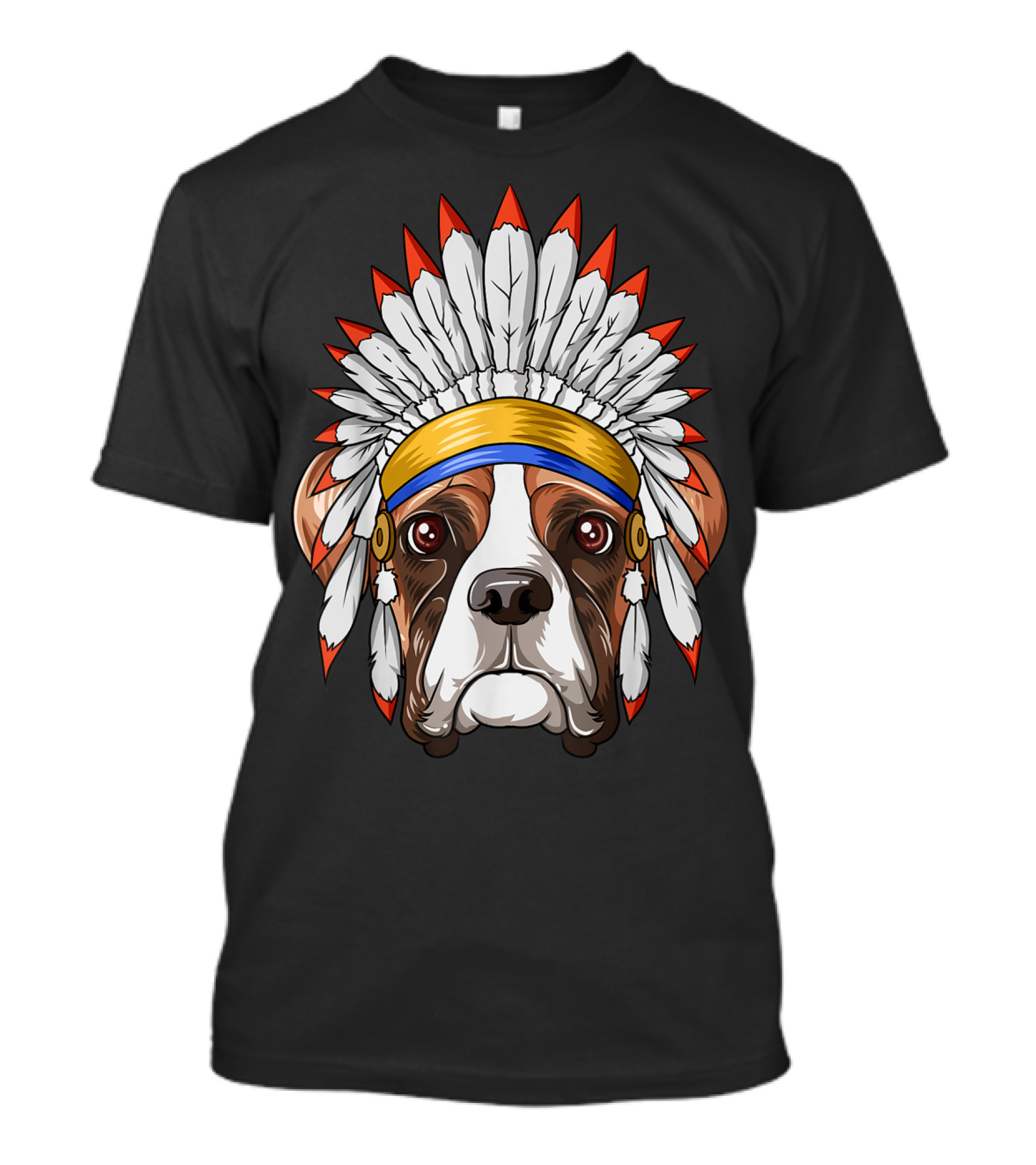 Native Indian American Boxer Feather Headdress Boxer Dog T-Shirt