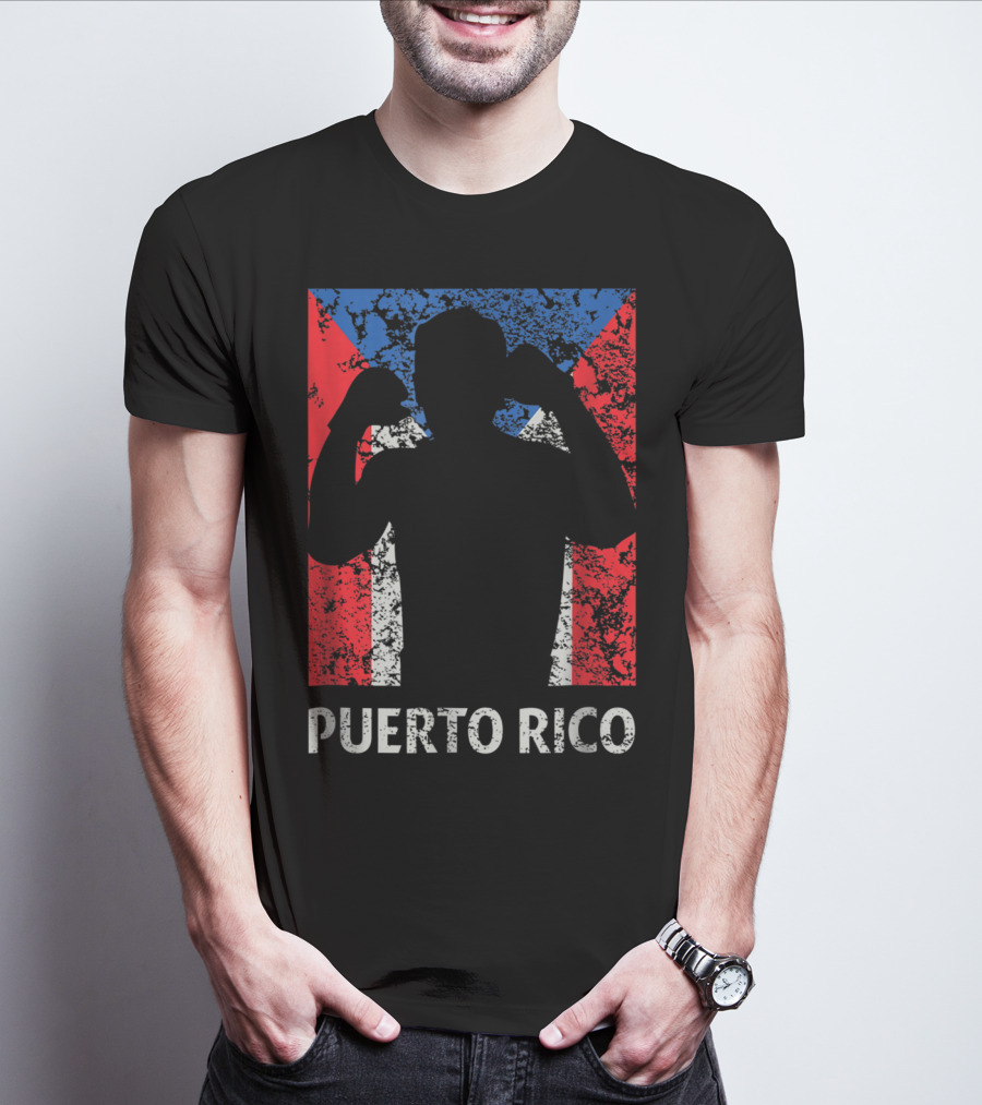 Puerto Rico Flag Boxer Silhouette Pride T-Shirt