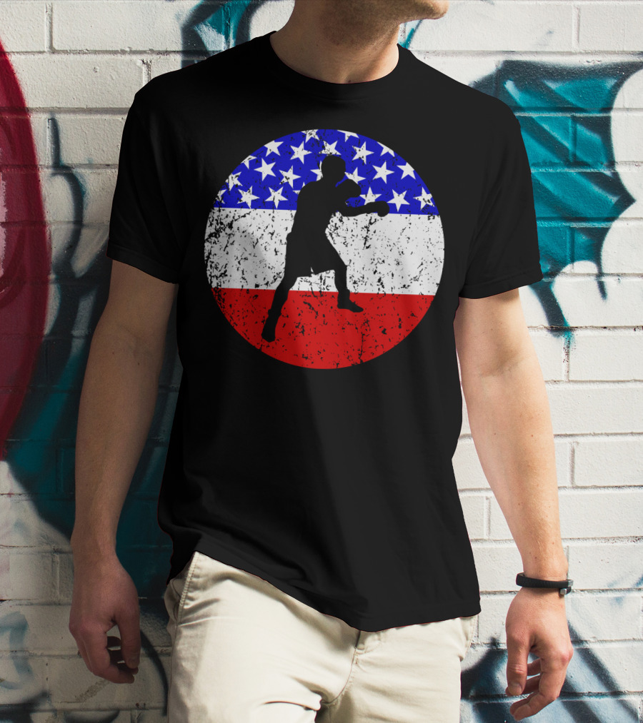 American Flag Boxing Vintage Boxer Silhouette T-Shirt
