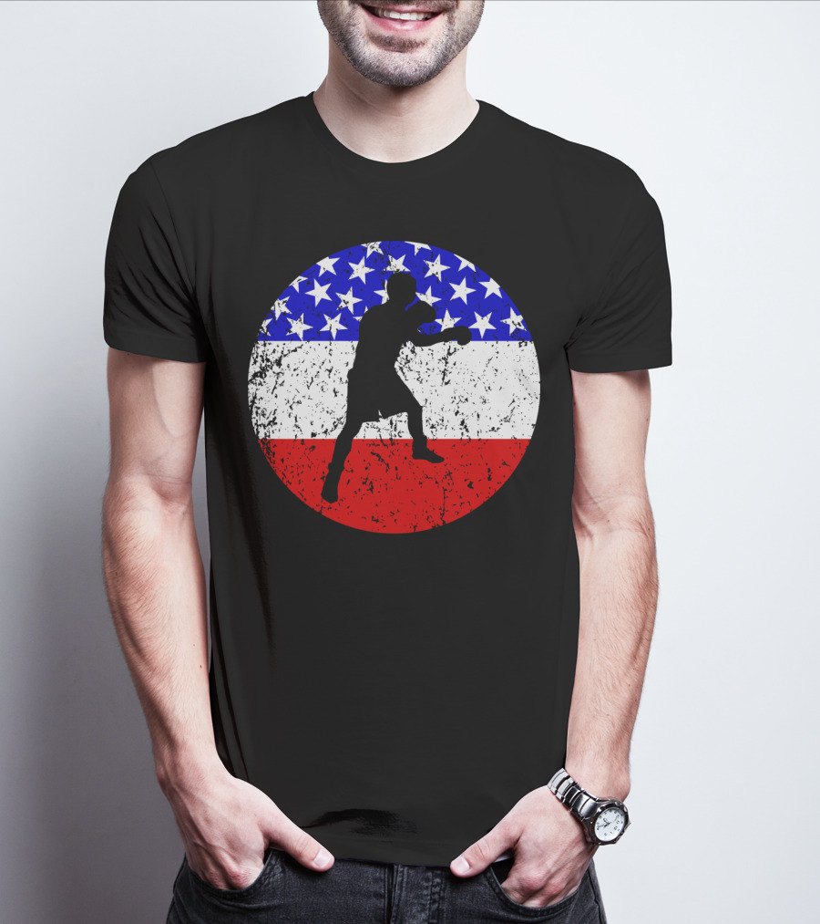 American Flag Boxing Vintage Boxer Silhouette T-Shirt