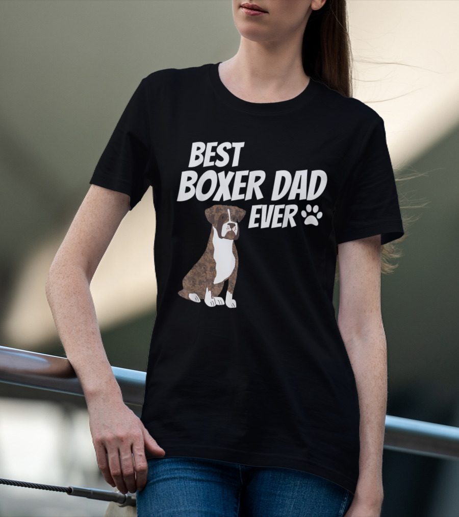 Best Boxer Dad Ever Cute Dog Puppy Pet Lover Paw Prints T-Shirt