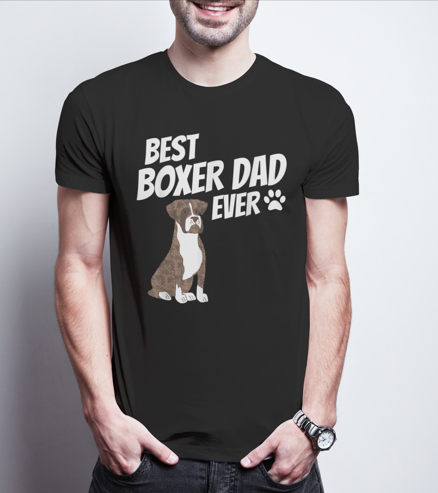 Best Boxer Dad Ever Cute Dog Puppy Pet Lover Paw Prints T-Shirt