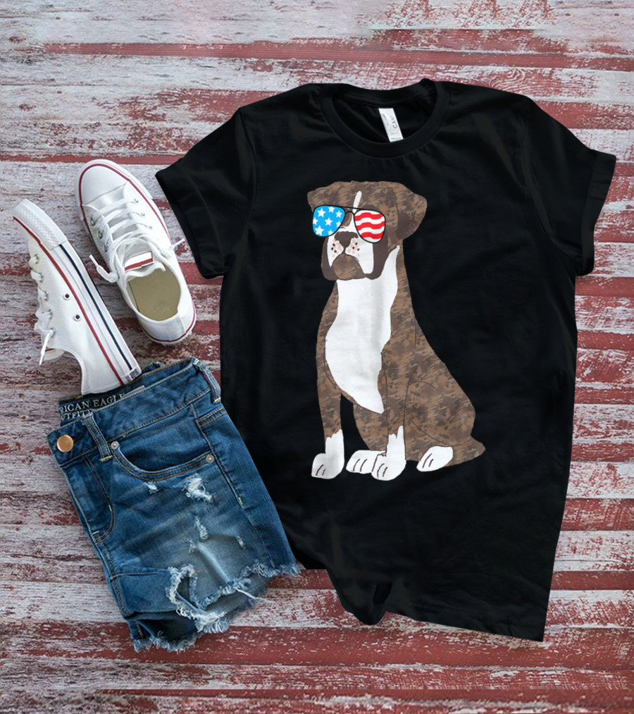 Patriotic Boxer Dog USA Flag Sunglasses Memorial Day T-Shirt