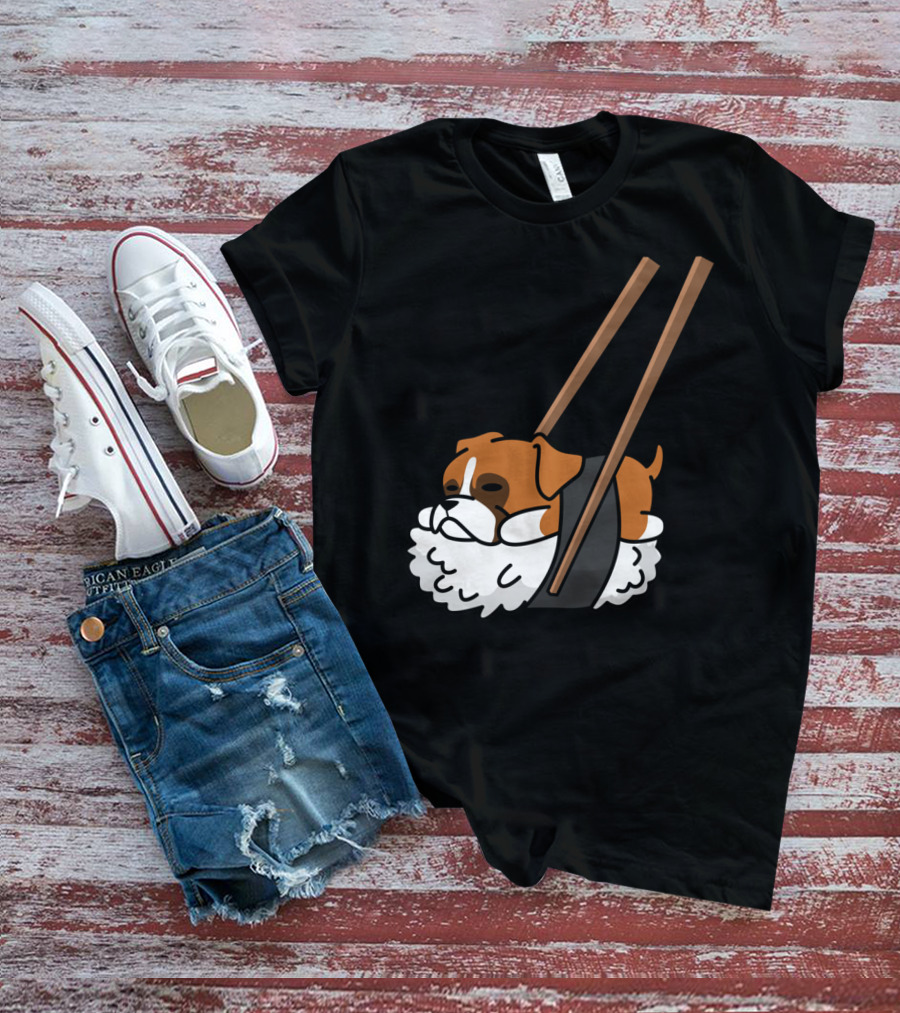 Boxer Dog Sushi With Funny Chopsticks T-Shirt