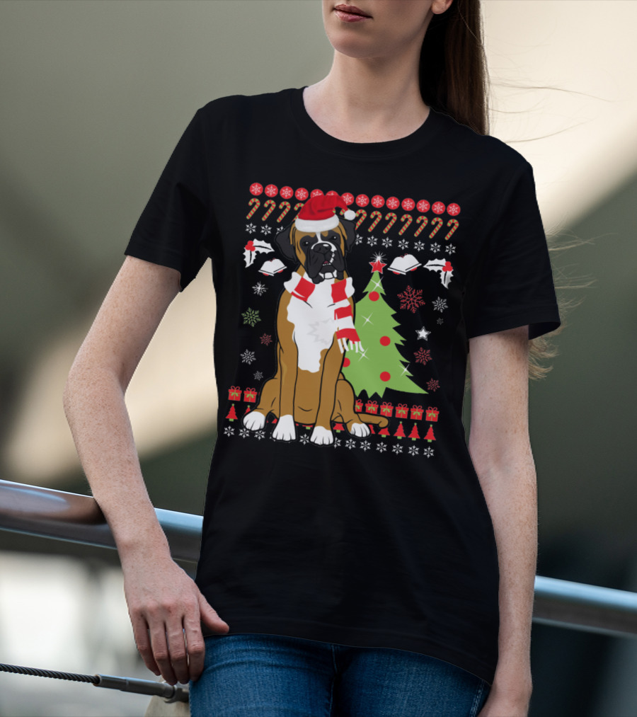Boxer Dog Christmas Tree Ugly Christmas Holiday Boxer T-Shirt