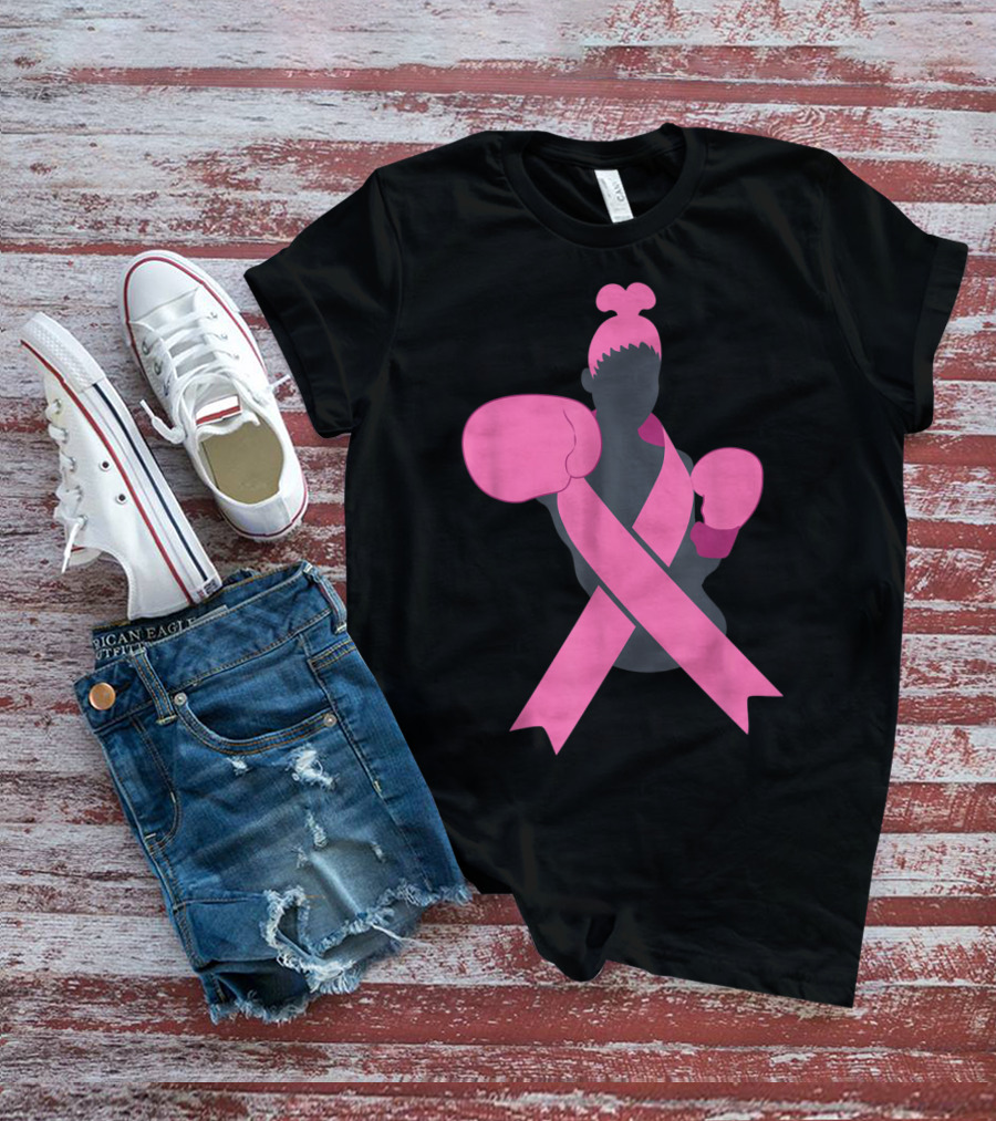 Boxer Supporting Breast Cancer Awareness With Pink Ribbon Boxing Gloves T-Shirt