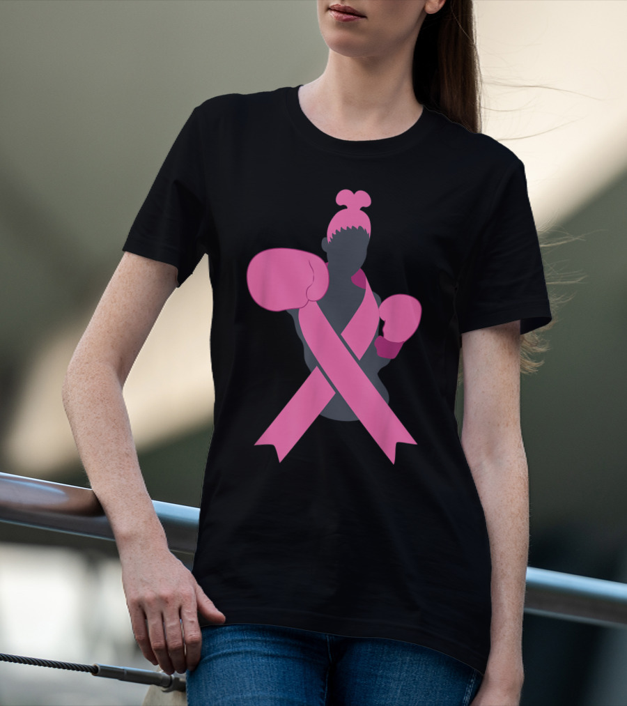 Boxer Supporting Breast Cancer Awareness With Pink Ribbon Boxing Gloves T-Shirt