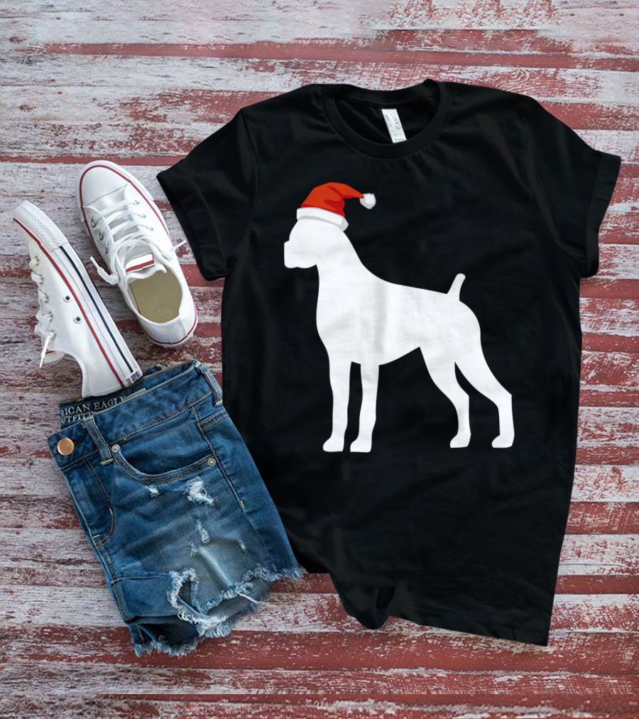 Boxer Dog Wearing Santa Hat Christmas T-Shirt