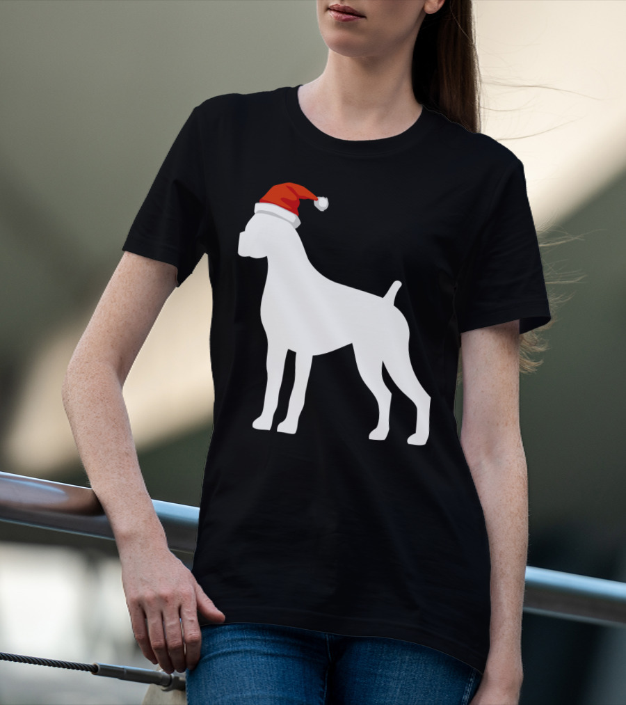 Boxer Dog Wearing Santa Hat Christmas T-Shirt