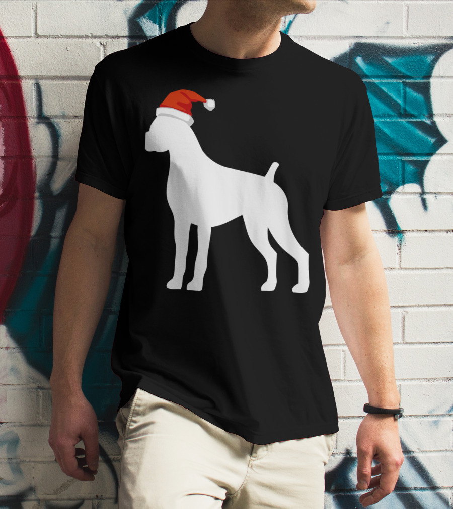 Boxer Dog Wearing Santa Hat Christmas T-Shirt