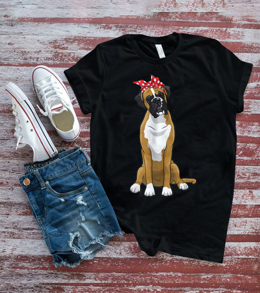 Funny Boxer Dog With Red Bandana For Mom T-Shirt