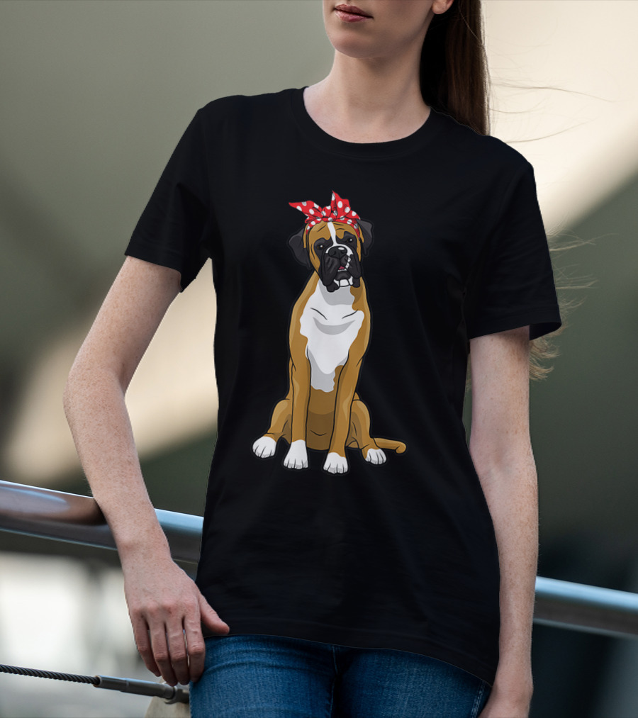 Funny Boxer Dog With Red Bandana For Mom T-Shirt