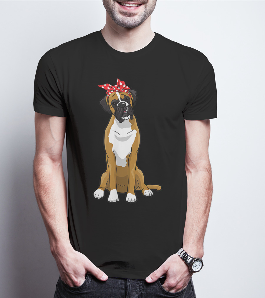 Funny Boxer Dog With Red Bandana For Mom T-Shirt