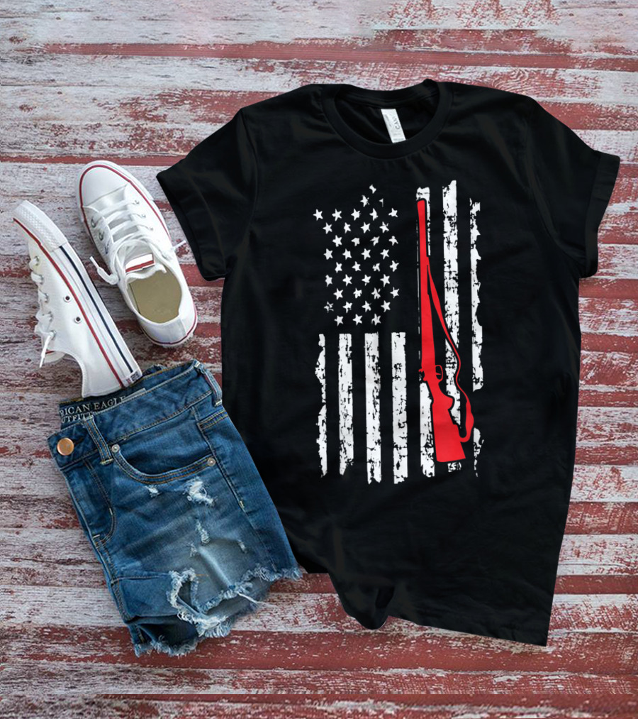 American Flag Gun Hunters Rifle In Red Silhouette T-Shirt