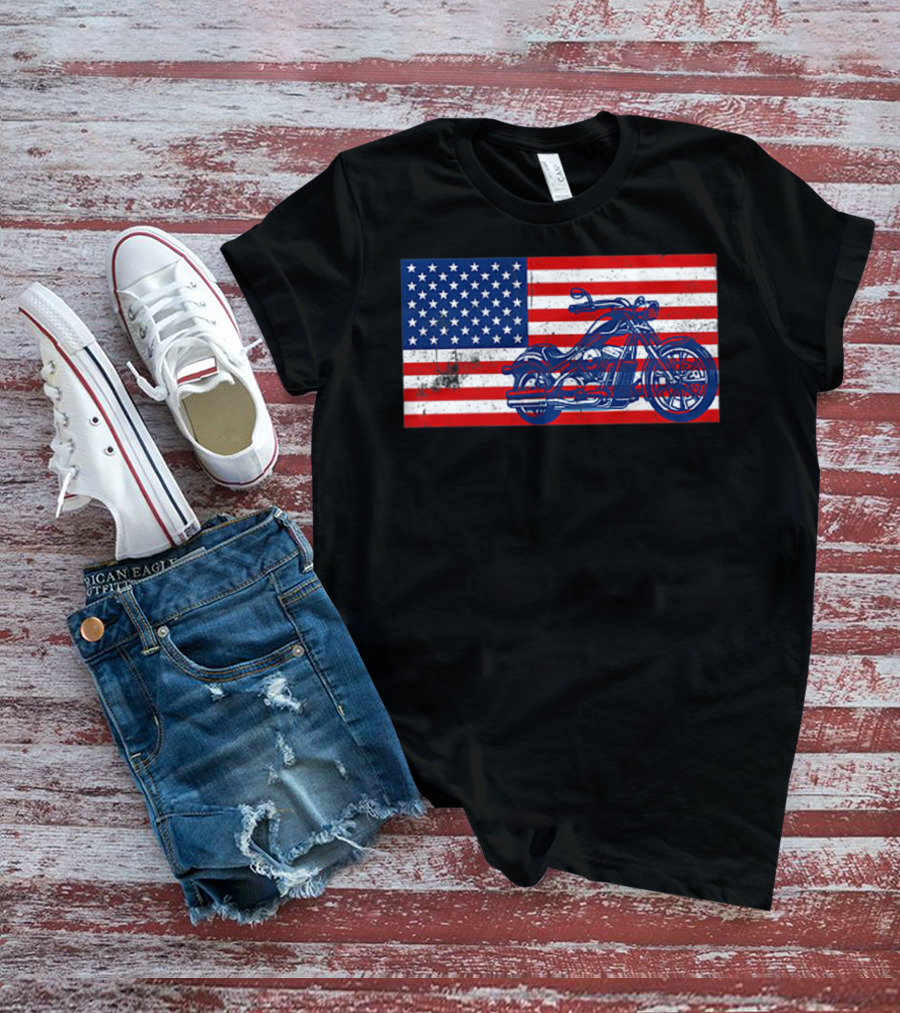 American Flag Motorcycle Stars And Stripes Pocket Motorcycl T-Shirt