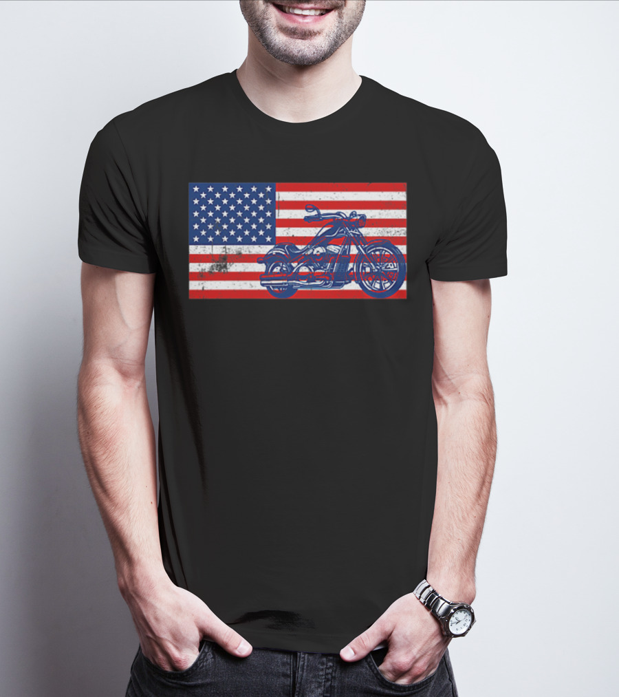 American Flag Motorcycle Stars And Stripes Pocket Motorcycl T-Shirt