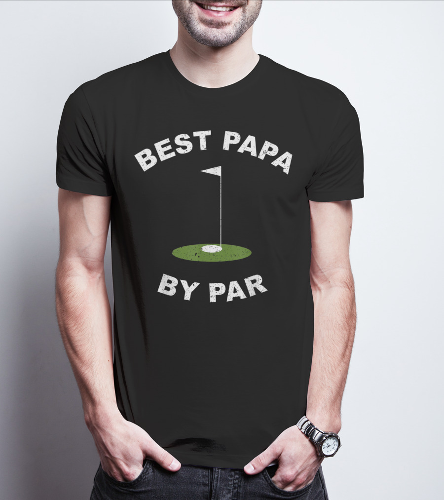 Best Papa By Par Funny Golf Men's Grandpa Green Hole Flag T-Shirt