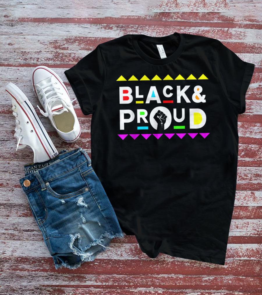 Black And Proud 90s Retro Colorful Fist T-Shirt