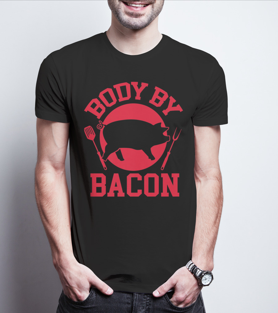 Body By Bacon Keto Carnivore Food Silhouette With Fork And Spatula T-Shirt