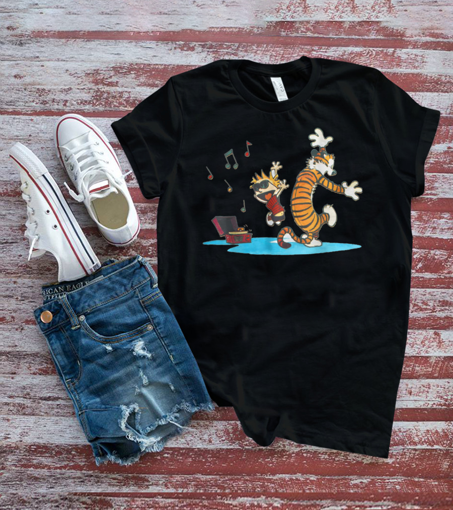 Calvin Dancing With Music Hobbes Vinyl Player T-Shirt