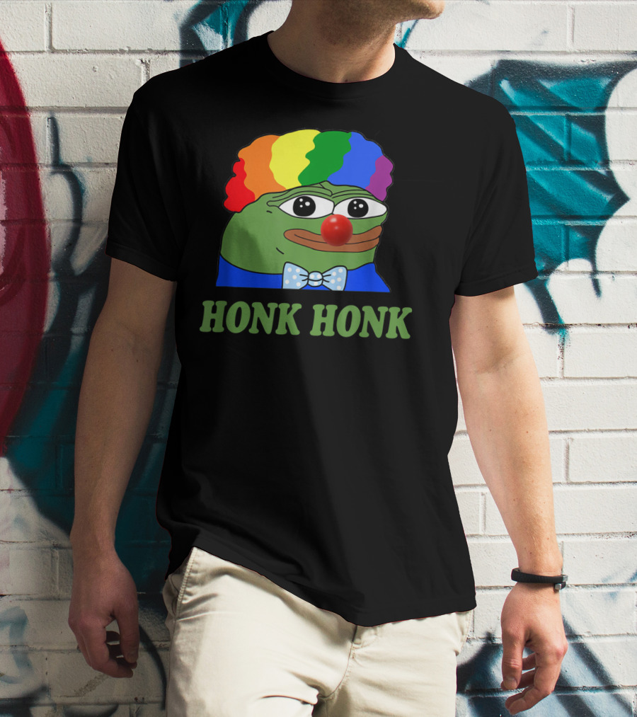 Clown Pepe Honk Honk HONKLER Meme Rainbow Wig Red Nose Bowtie T-Shirt